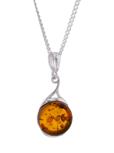 John Lewis Be-Jewelled Natural Baltic Amber Pendant Necklace Silver/Cognac Adjustable 48cm Chain- Buy online at McGrocer