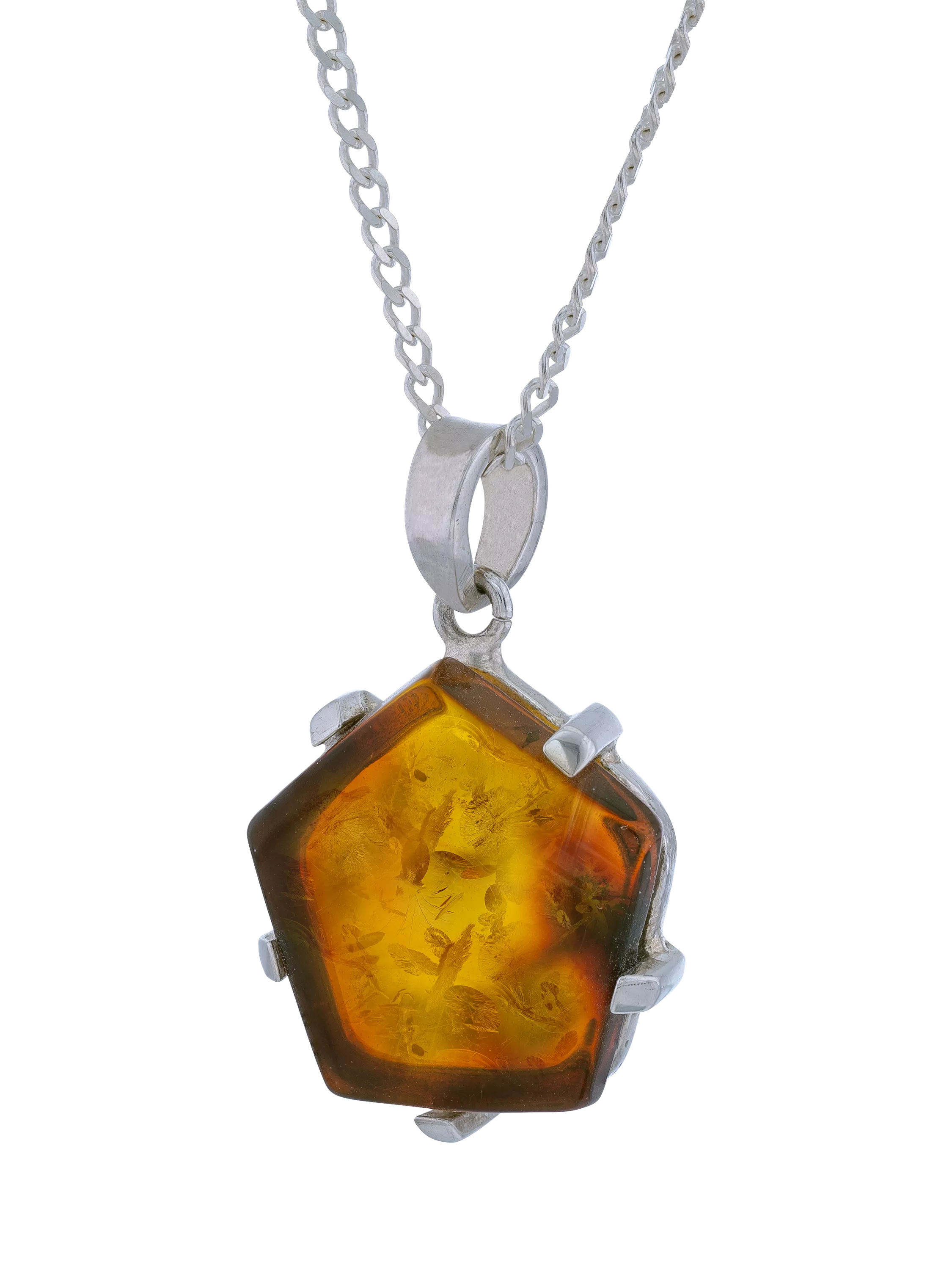 Be-Jewelled hexagonal Baltic amber pendant necklace with 46cm chain, UK version