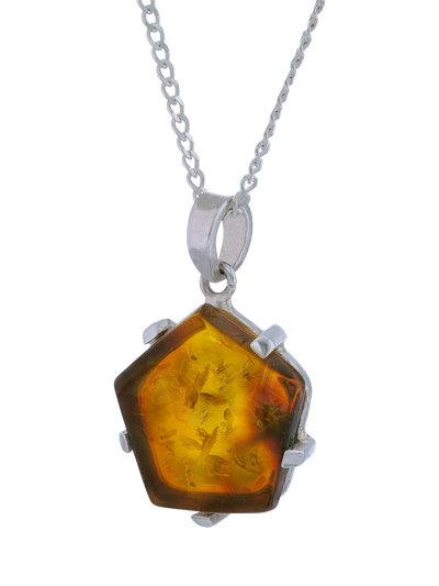 John Lewis Be-Jewelled Natural Baltic Amber Pendant Necklace, Silver, 46cm Chain- Buy online at McGrocer