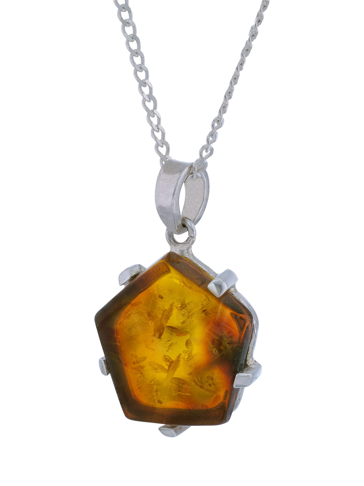 Be-Jewelled hexagonal Baltic amber pendant necklace with 46cm chain, UK version
