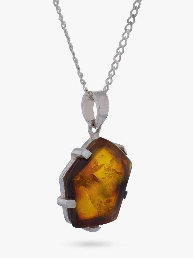 Be-Jewelled hexagonal Baltic amber pendant necklace with 46cm chain, UK version