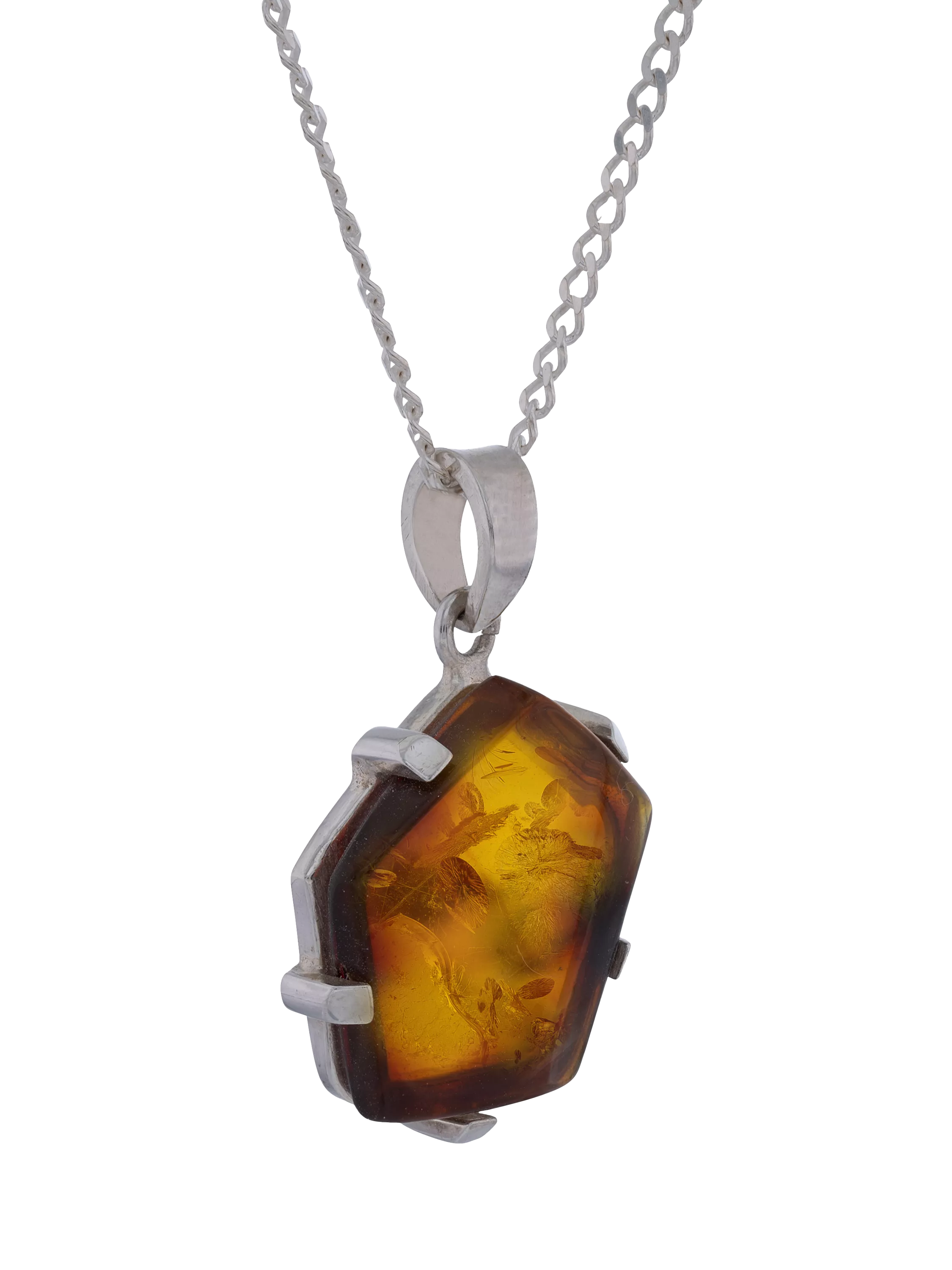 Be-Jewelled hexagonal Baltic amber pendant necklace with 46cm chain, UK version