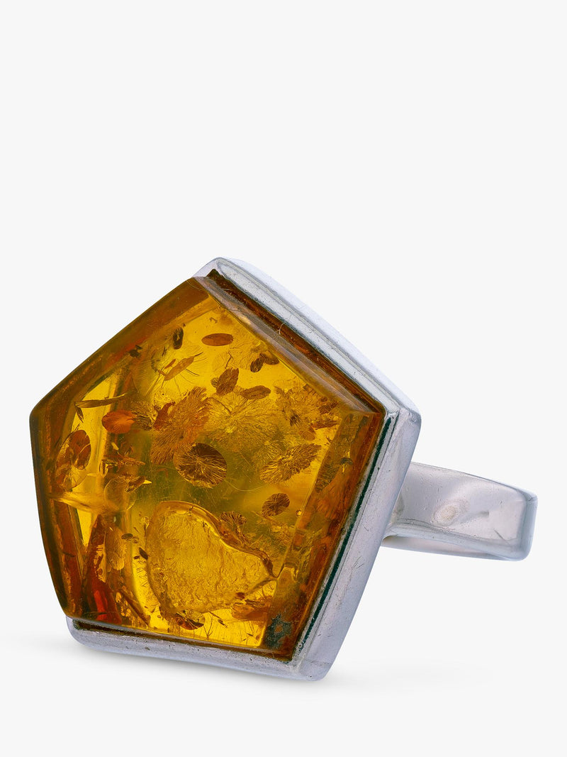 Be-Jewelled natural Baltic cognac amber ring adjustable - British product