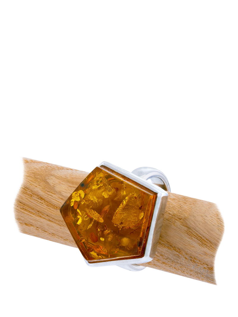 Be-Jewelled natural Baltic cognac amber ring adjustable - British product