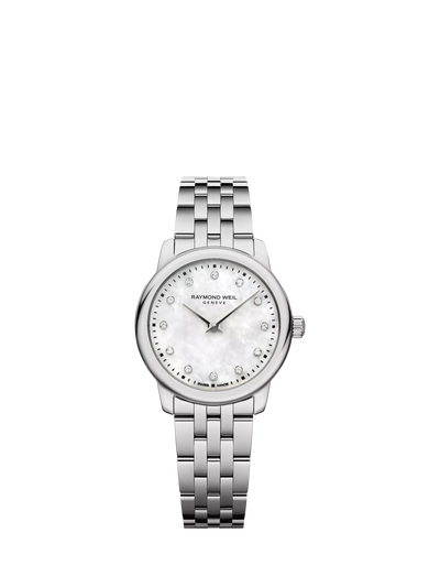 John Lewis Raymond Weil Toccata Women's Bracelet Watch, Mother of Pearl Dial, White/Silver, 24mm- Buy online at McGrocer