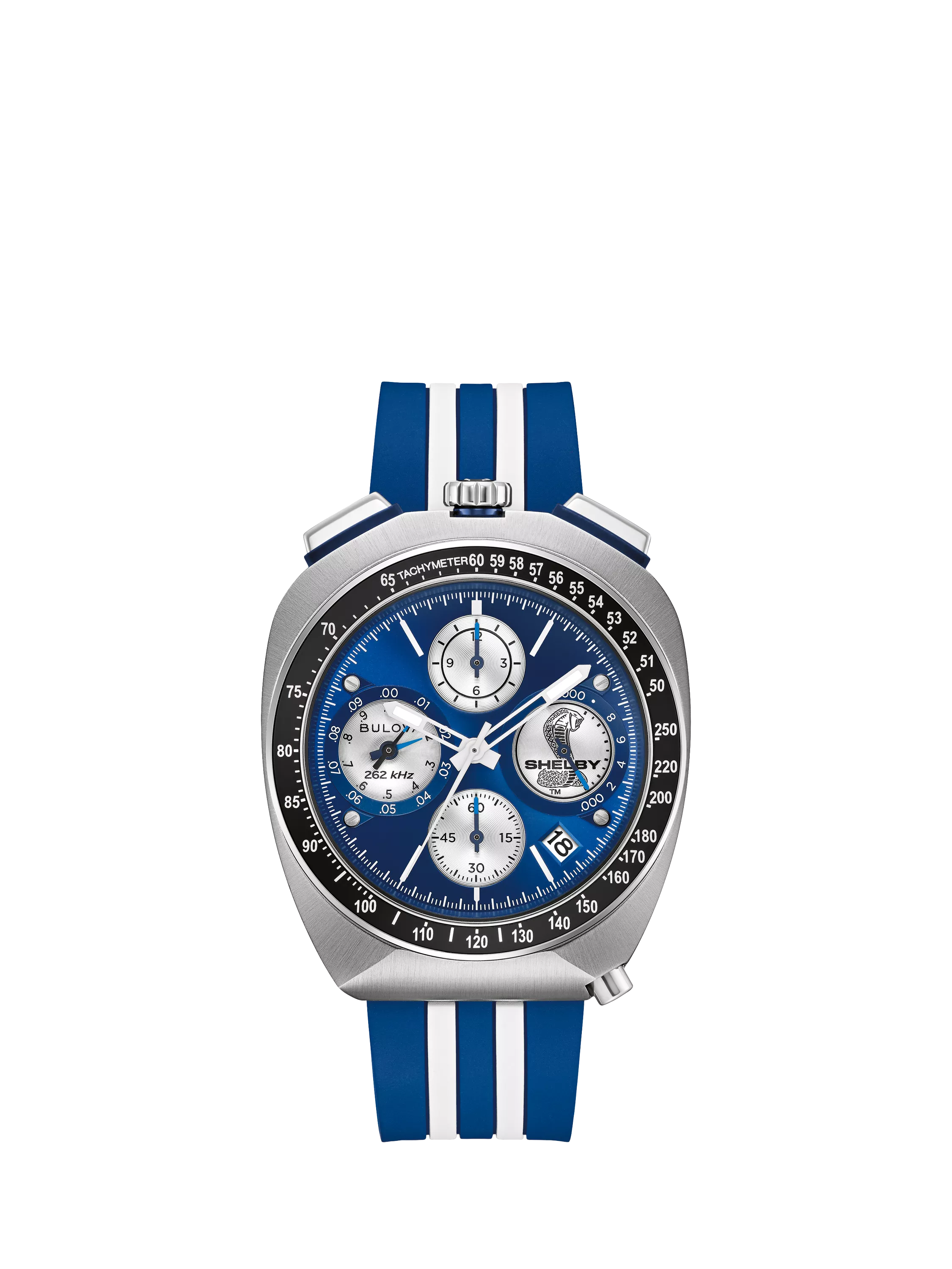 Bulova racing chronograph watch blue dial rubber strap, UK version