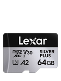 Lexar Silver Plus microSDXC card 64GB, imported from the UK