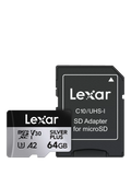 Lexar Silver Plus microSDXC card 64GB, imported from the UK