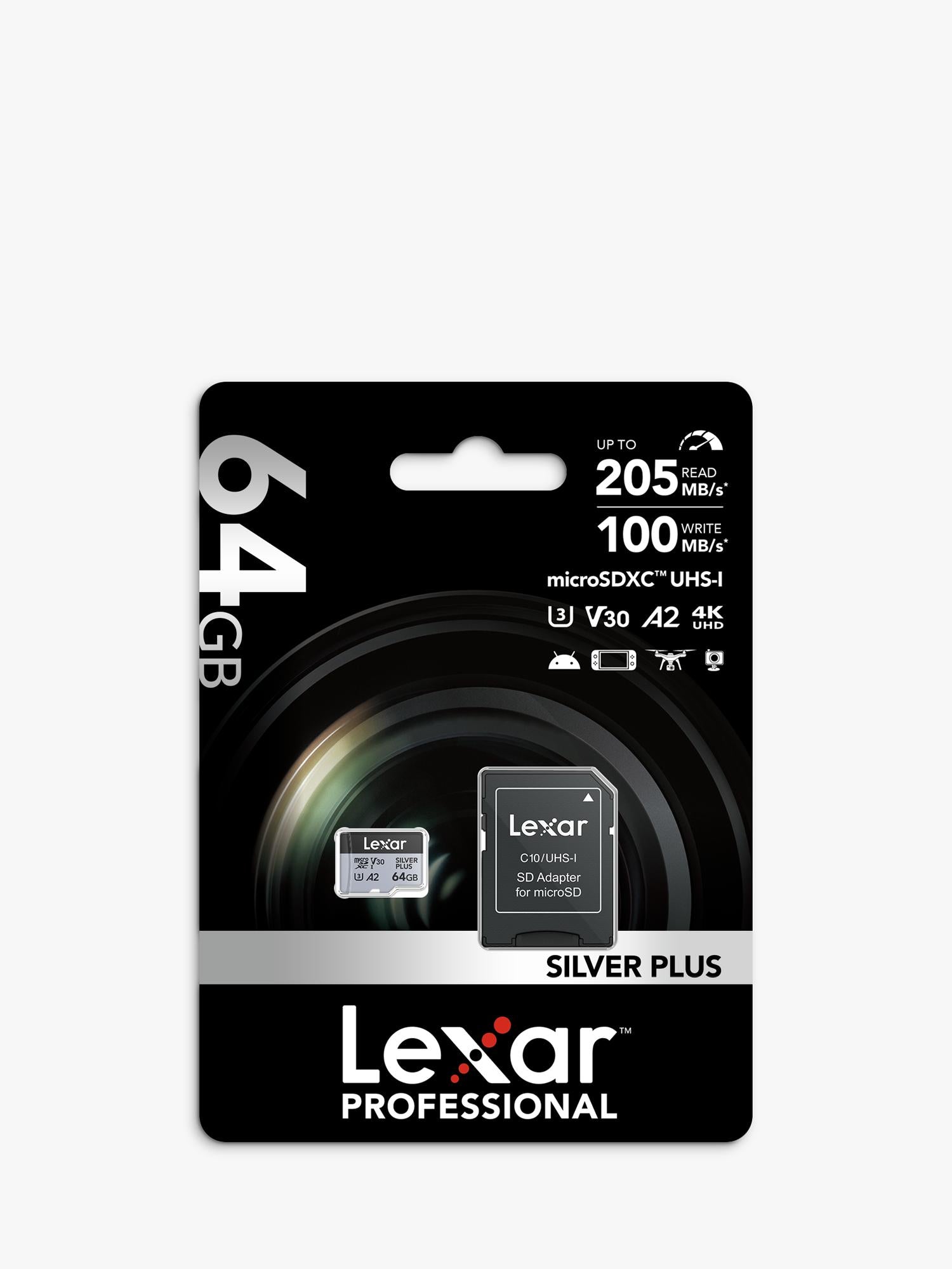 Lexar Silver Plus microSDXC card 64GB, imported from the UK