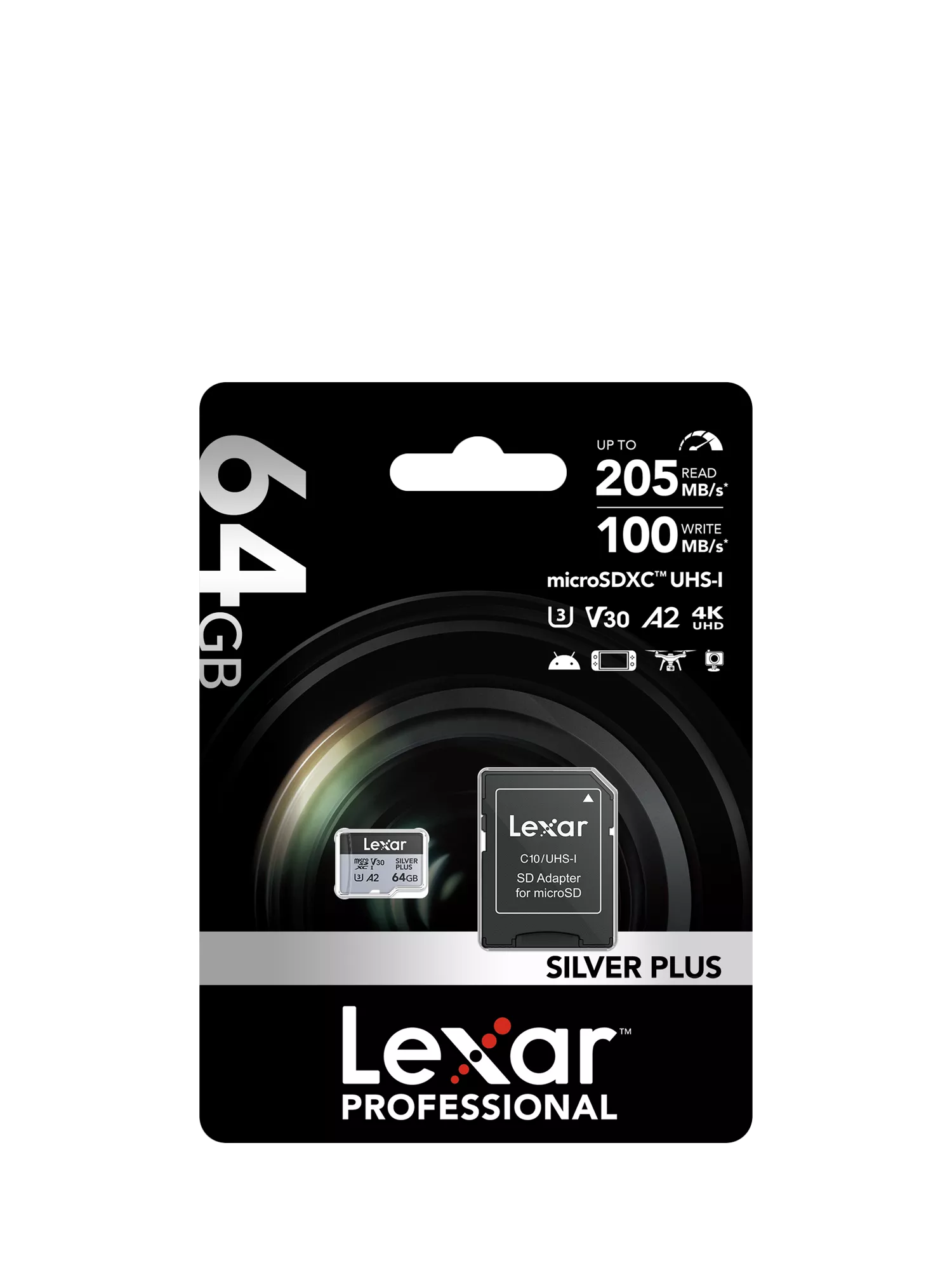 Lexar Silver Plus microSDXC card 64GB, imported from the UK