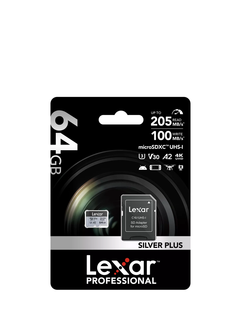 Lexar Silver Plus microSDXC card 64GB, imported from the UK