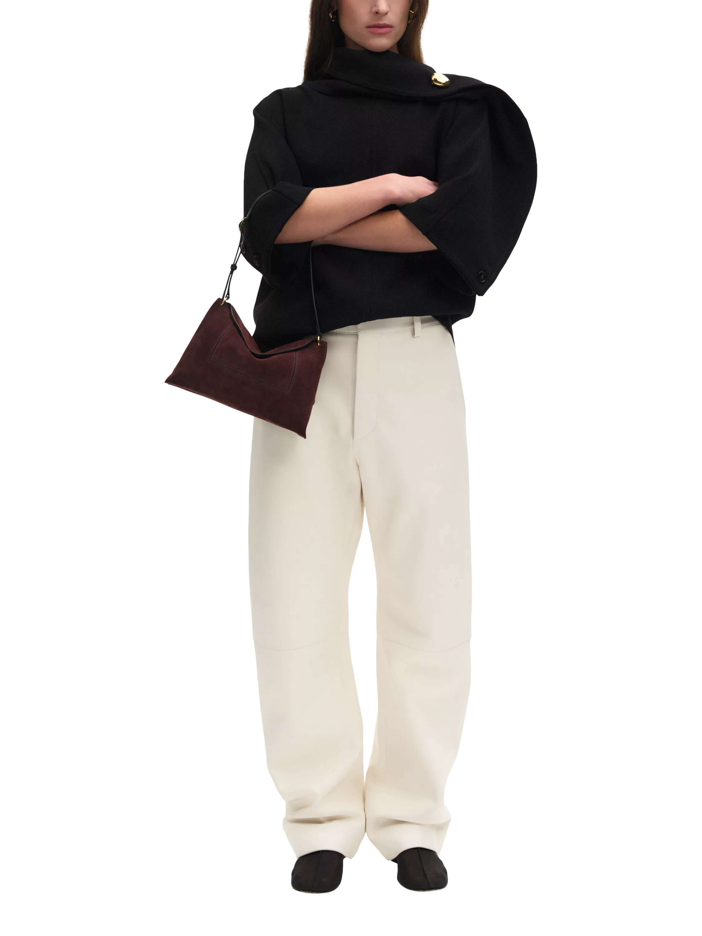Wandler Penelope slouchy shoulder bag acai suede, imported from the UK