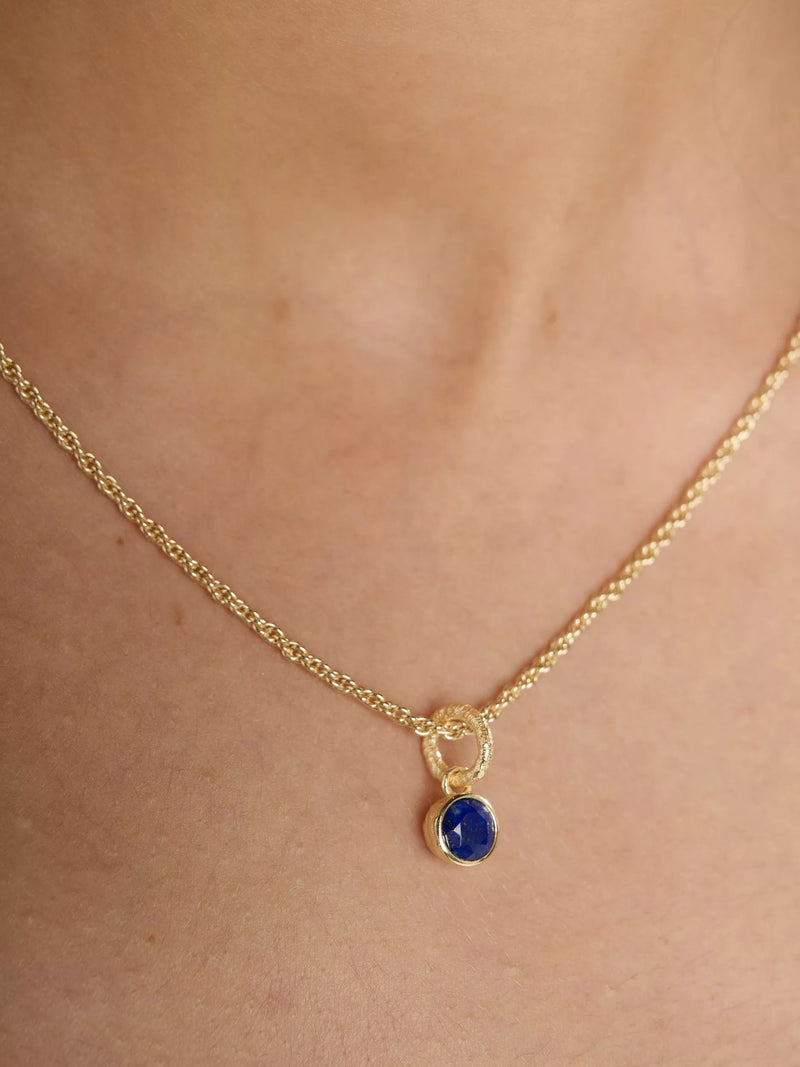 TUTTI Lapis birthstone necklace gold pendant adjustable chain - British product
