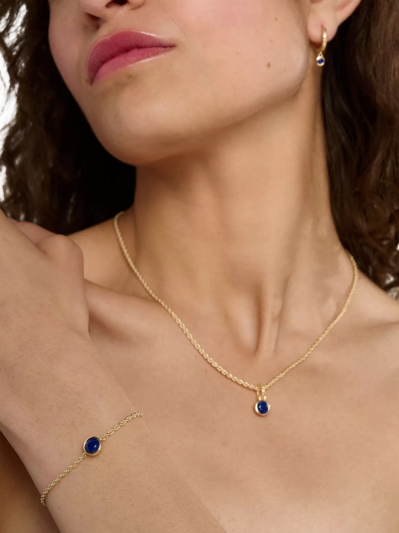 TUTTI Lapis birthstone necklace gold pendant adjustable chain - British product