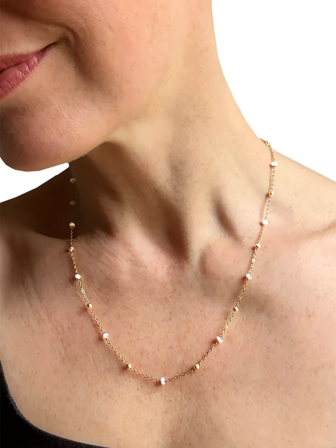Nina B beaded necklace Gold/White 45cm - British product