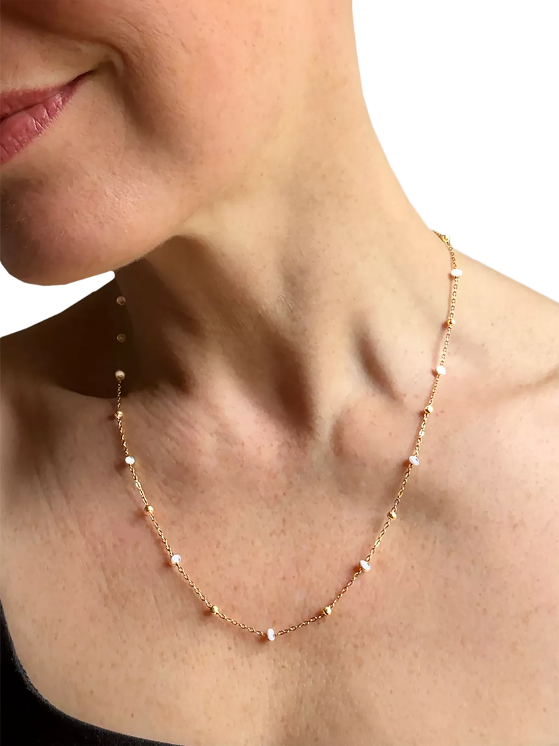 Nina B beaded necklace Gold/White 45cm - British product