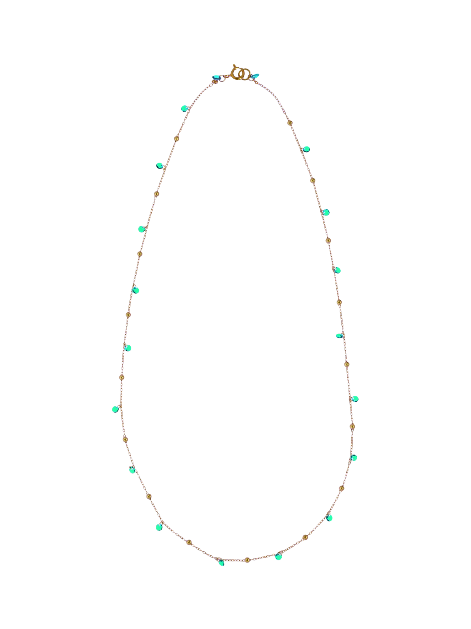 Nina B Tivoli necklace blue green cubic zirconia gold chain, UK version