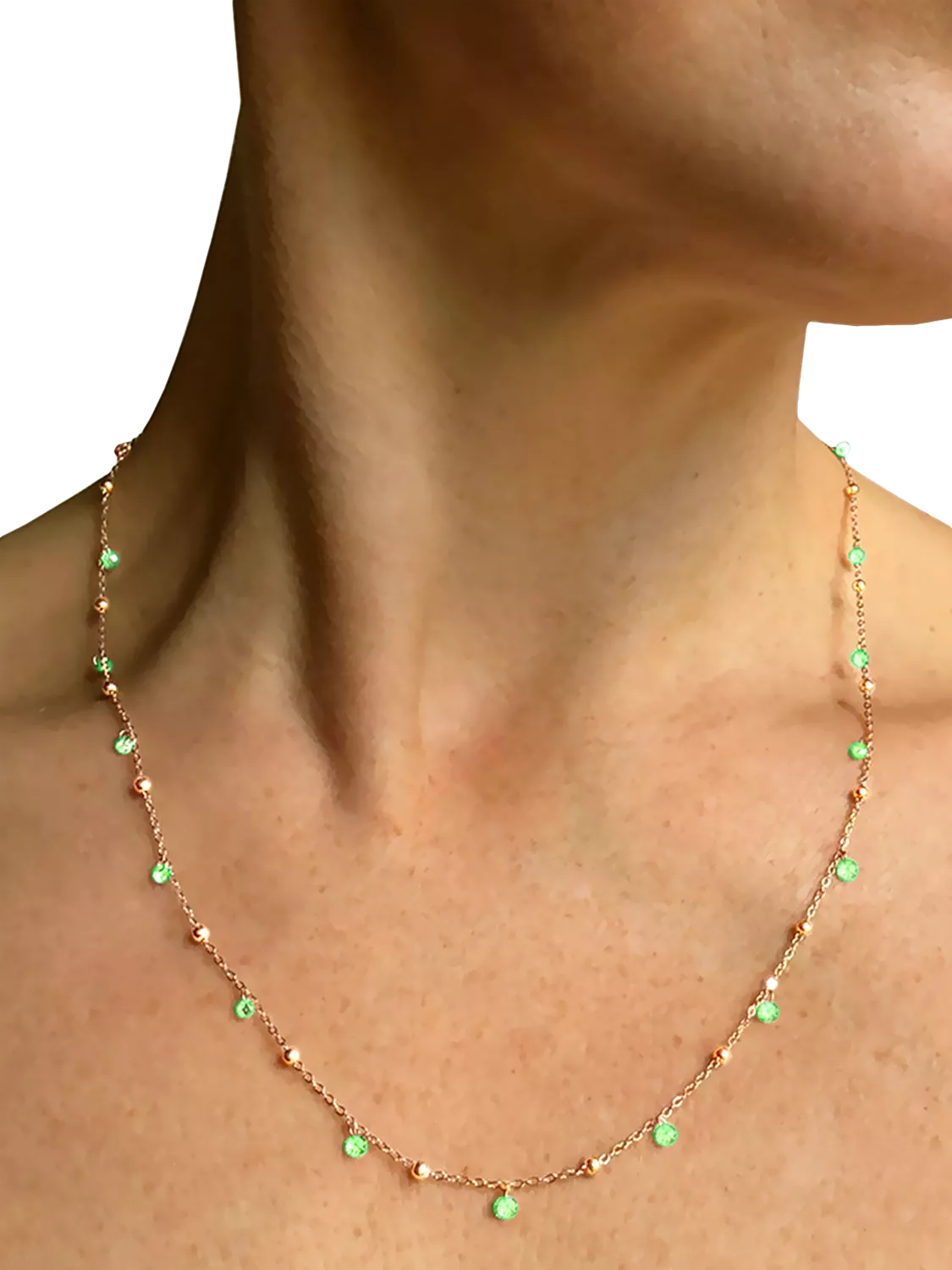 Nina B Tivoli necklace blue green cubic zirconia gold chain, UK version