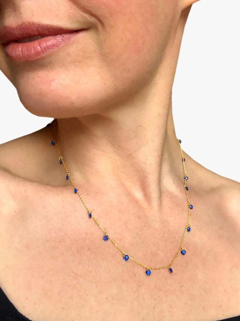 Nina B Tivoli crystal bead necklace gold blue, imported from the UK