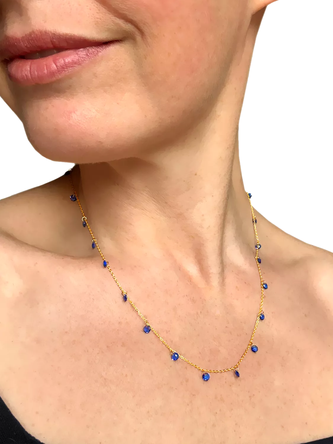 Nina B Tivoli crystal bead necklace gold blue, imported from the UK