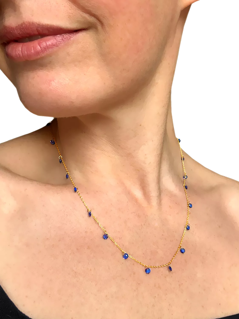 Nina B Tivoli crystal bead necklace gold blue, imported from the UK