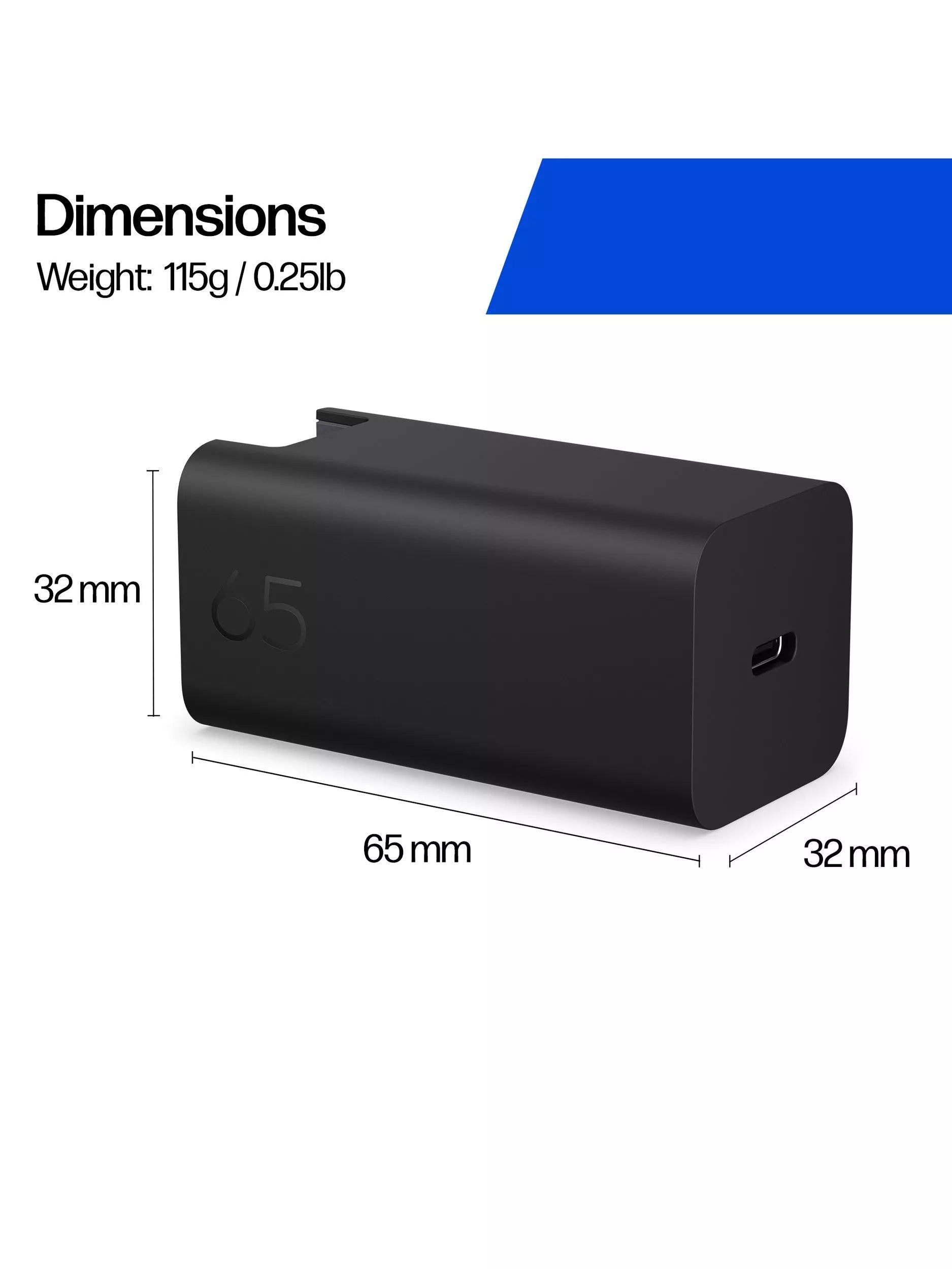 HP GaN USB-C 65W wall charger, imported from the UK