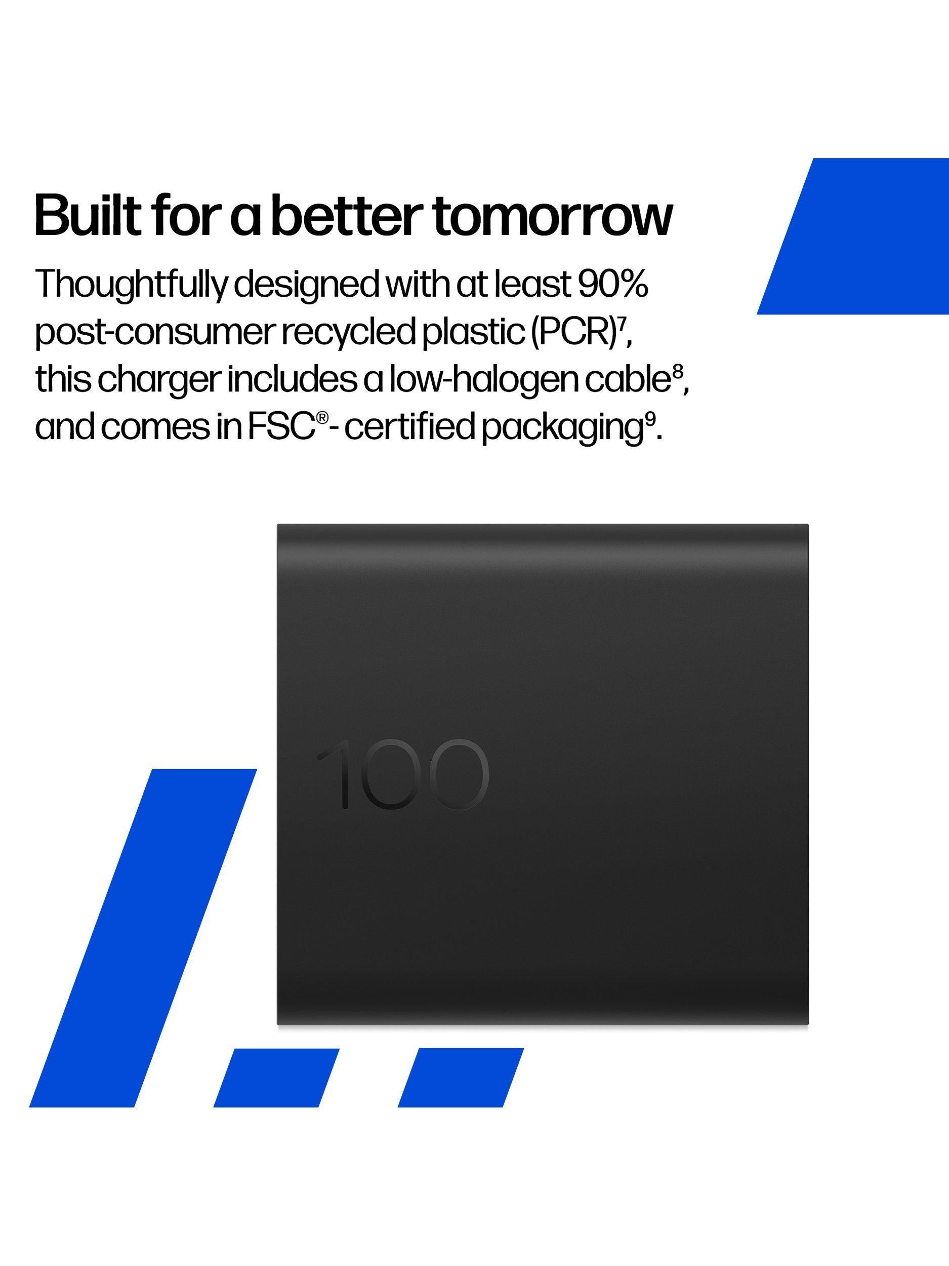 HP 100W GaN Wall Charger Black compact - British product