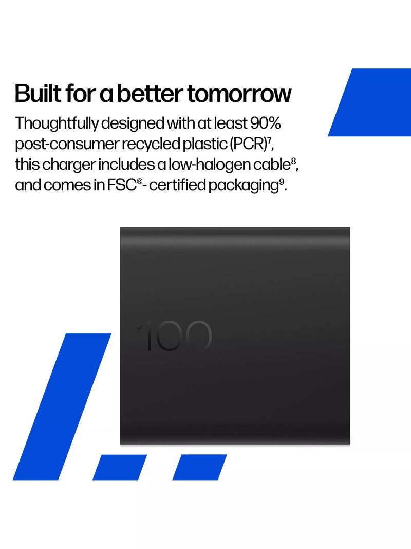 HP 100W GaN Wall Charger Black compact - British product
