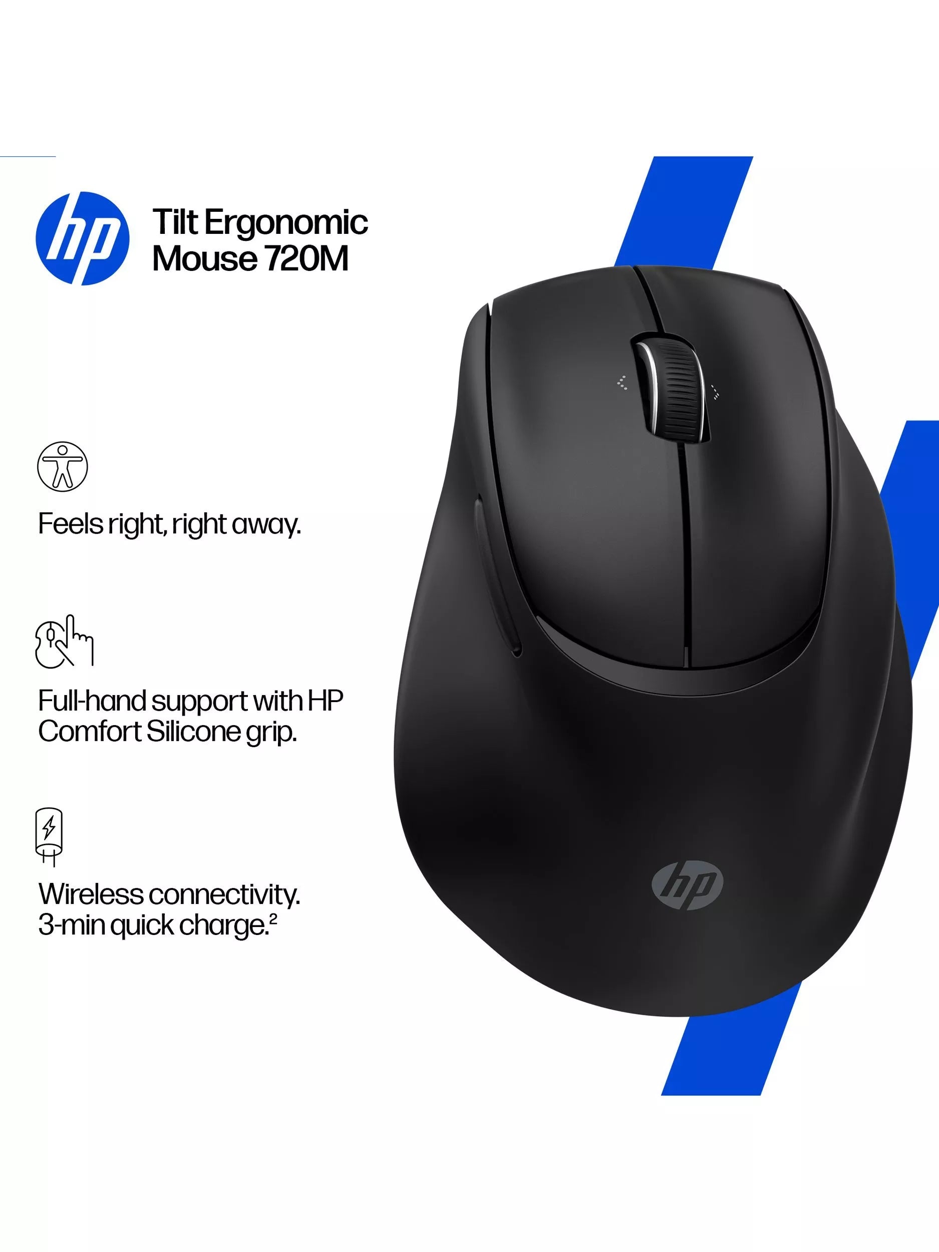 HP 720M Tilt Ergonomic Wireless Mouse Black, UK version