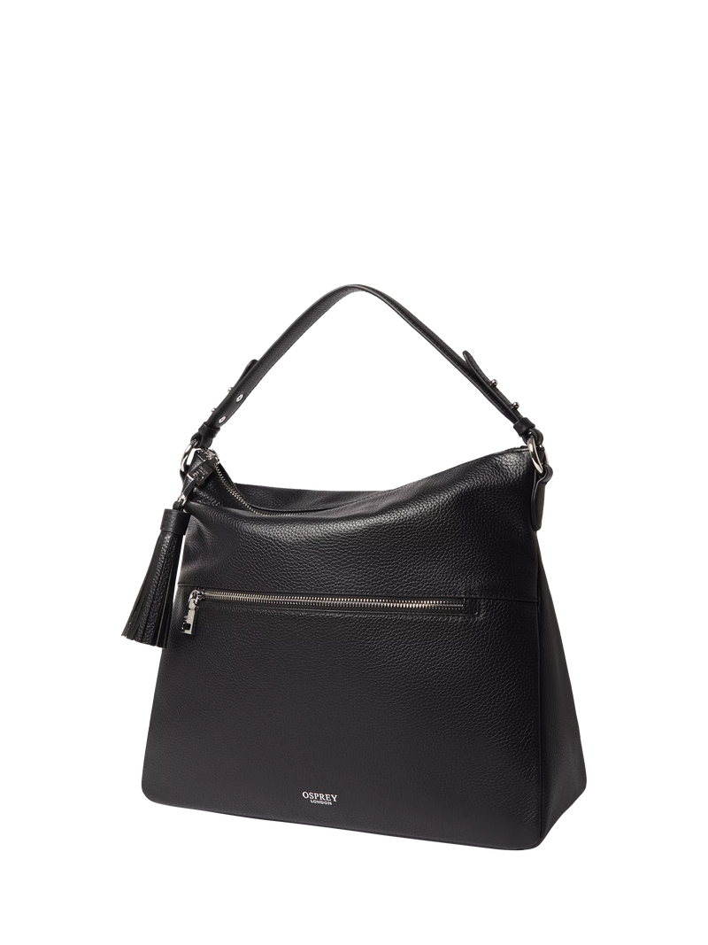 OSPREY LONDON Stella Leather Hobo Bag, Black