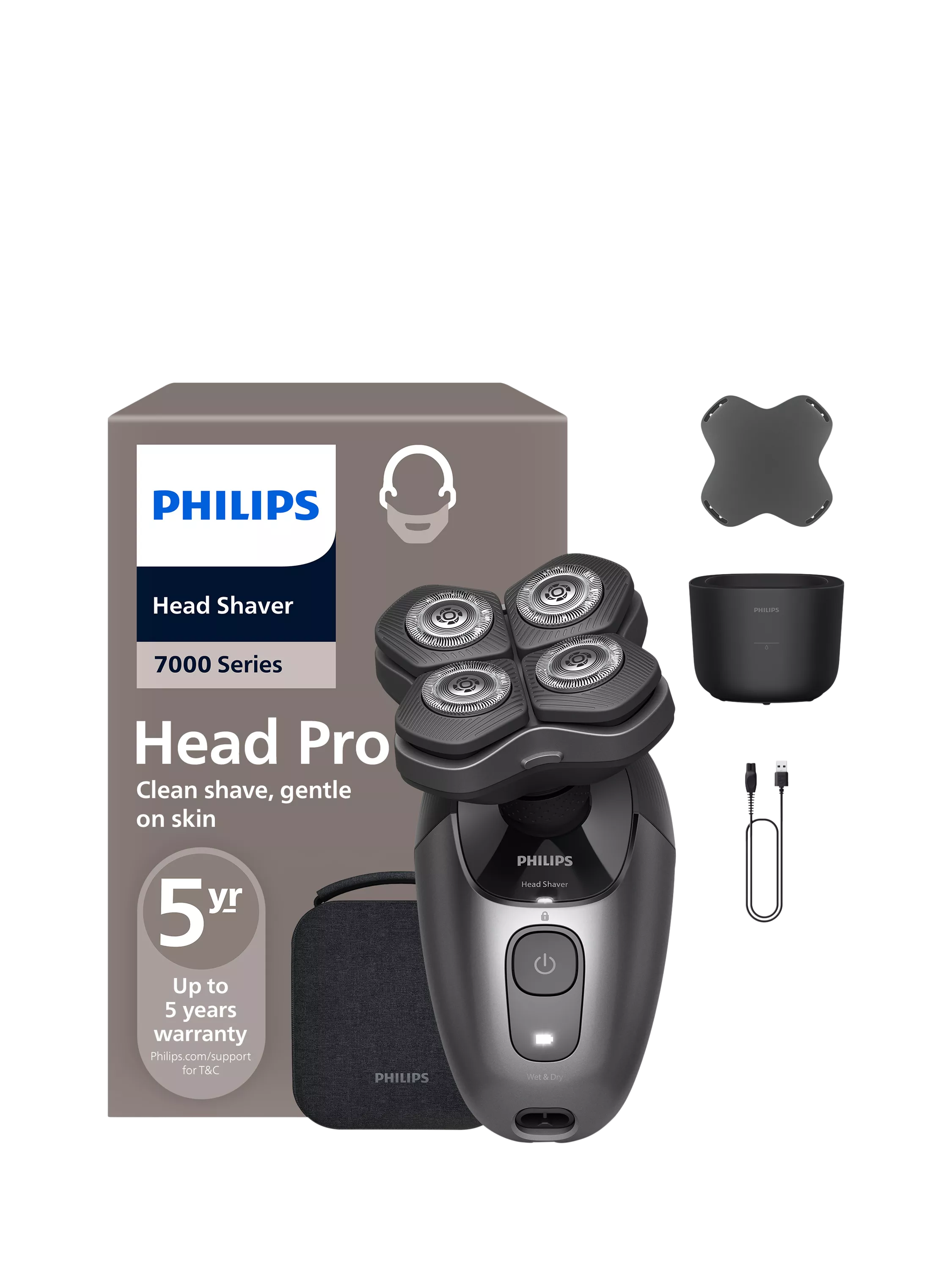 Philips Pro 7000 Series head shaver metallic black - British product