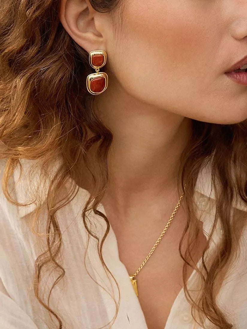 Daisy London Away That Day gold jasper stud earrings, imported from the UK