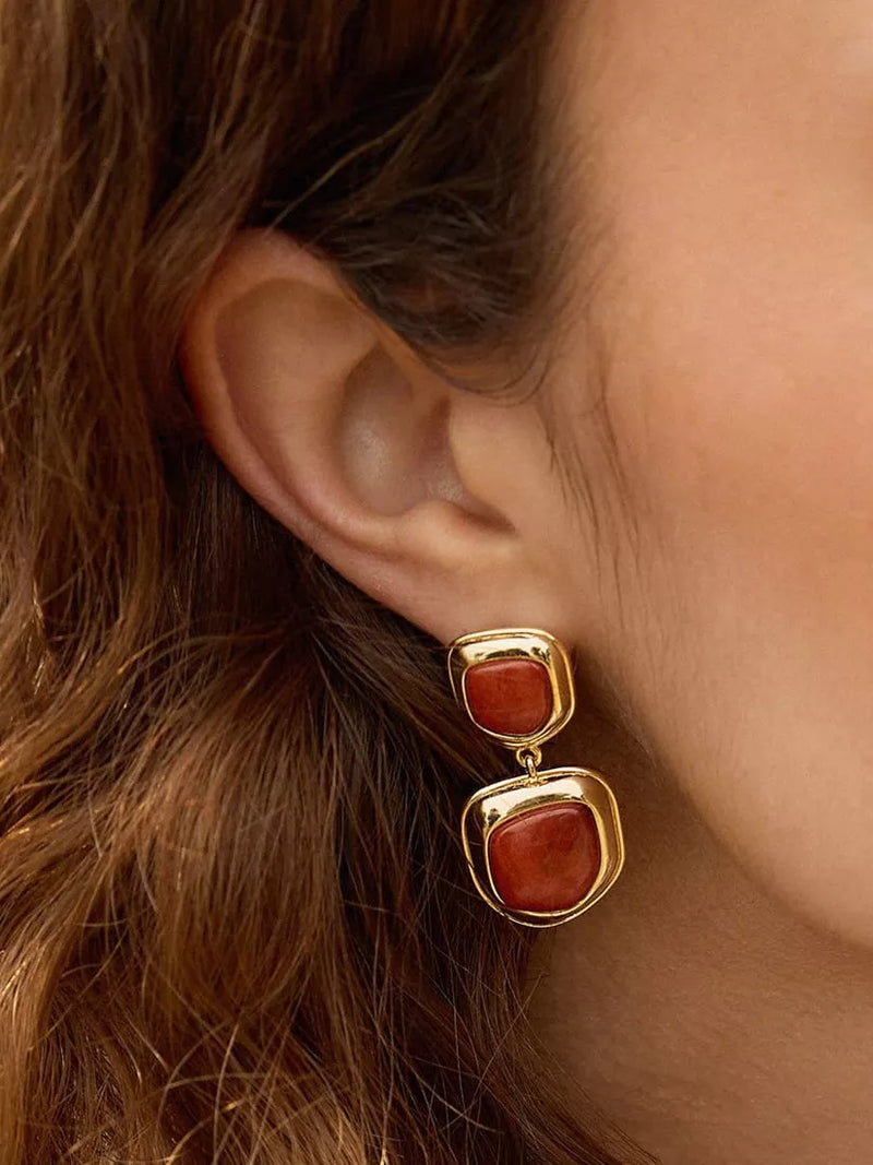 Daisy London Away That Day gold jasper stud earrings, imported from the UK