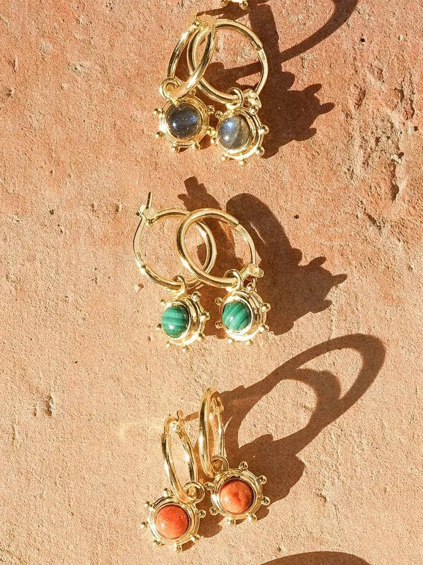 Daisy London malachite drop earrings in gold plated sterling silver (British brand)