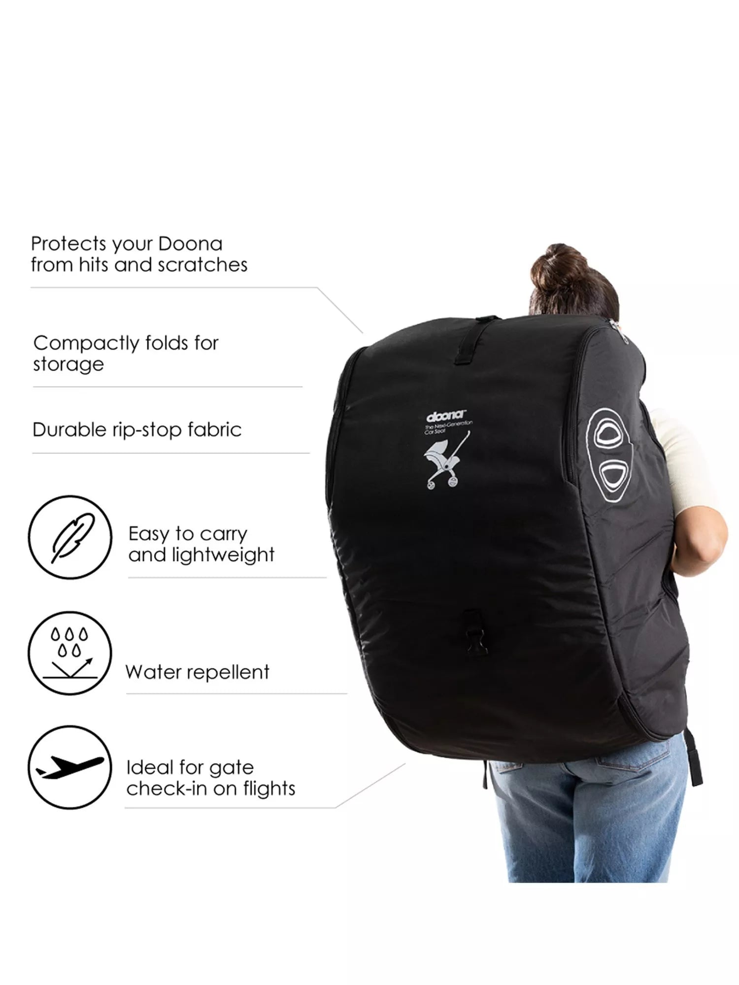 Doona padded travel bag black, imported from the UK