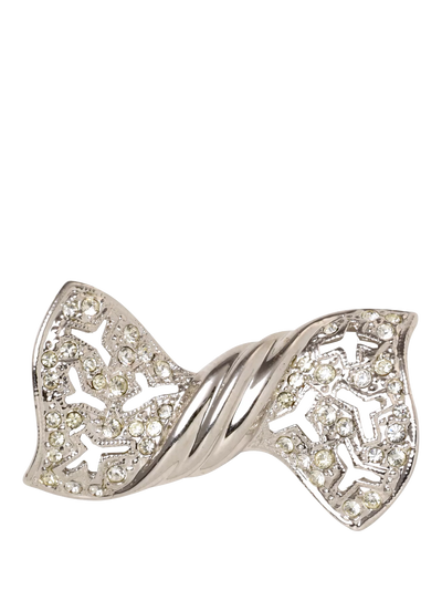 John Lewis Attwood & Sawyer Swarovski Crystal Bow Brooch, Circa 1980s, Silver- Buy online at McGrocer