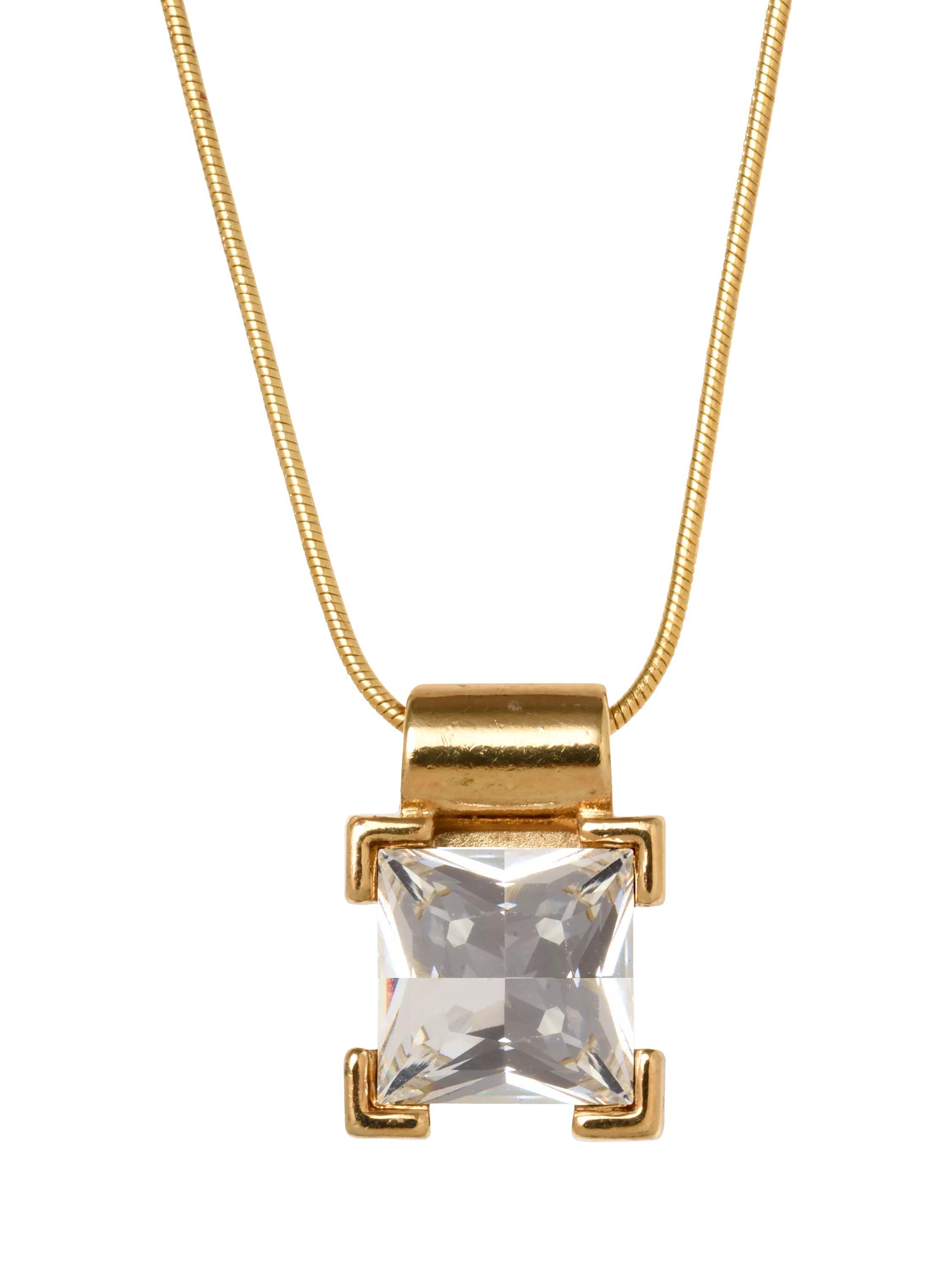 Eclectica pre-loved gold pendant necklace with glass stone, imported from the UK