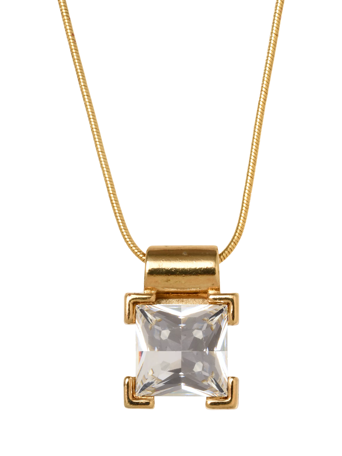 Eclectica pre-loved gold pendant necklace with glass stone, imported from the UK