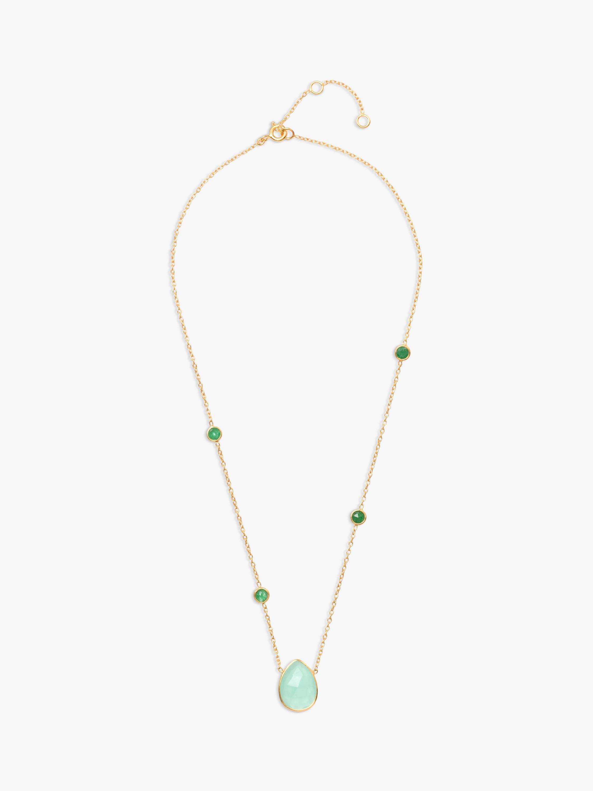 Eclectica pre-loved teardrop agate pendant necklace green, UK version