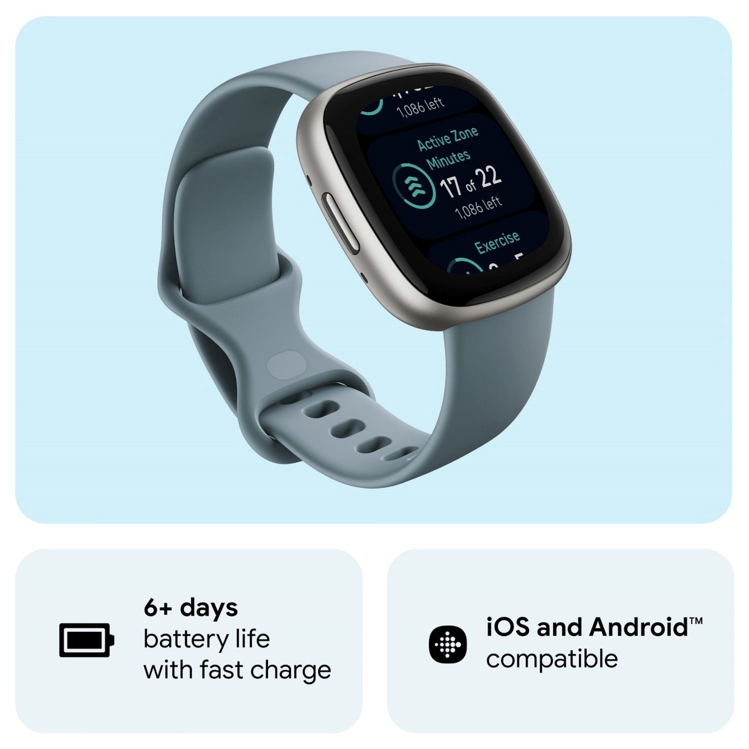 Fitbit smart watch Versa 4 Waterfall Blue 40mm, UK version
