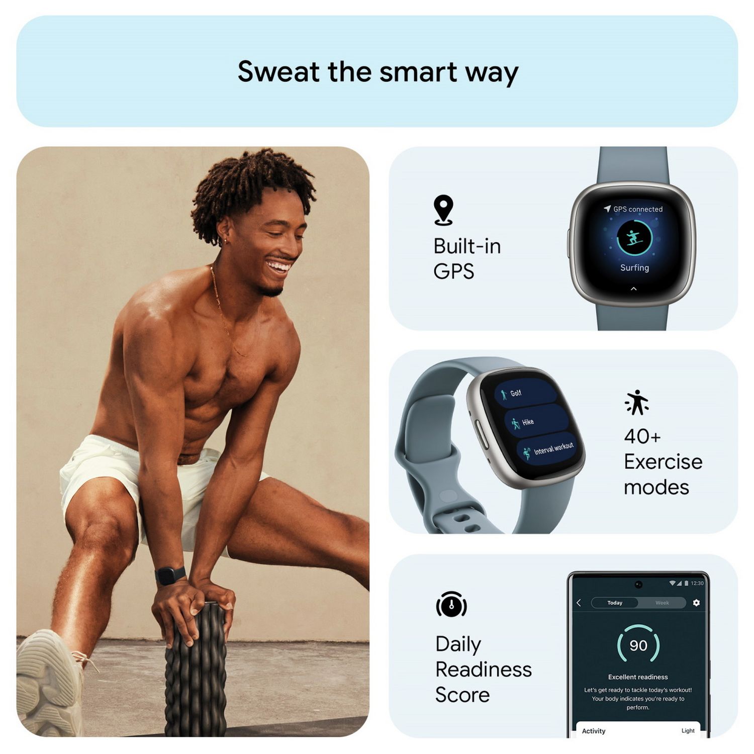 Fitbit smart watch Versa 4 Waterfall Blue 40mm, UK version
