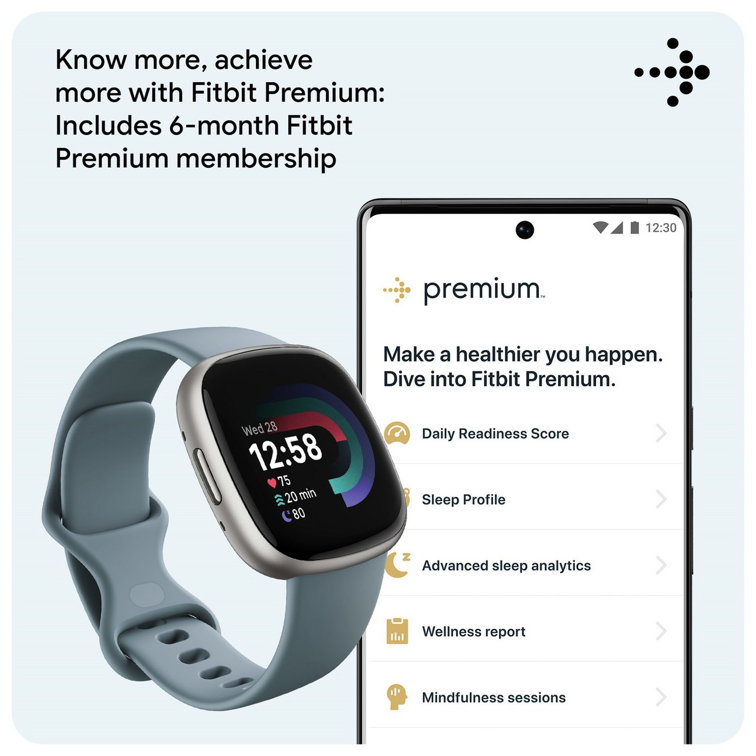 Fitbit smart watch Versa 4 Waterfall Blue 40mm, UK version