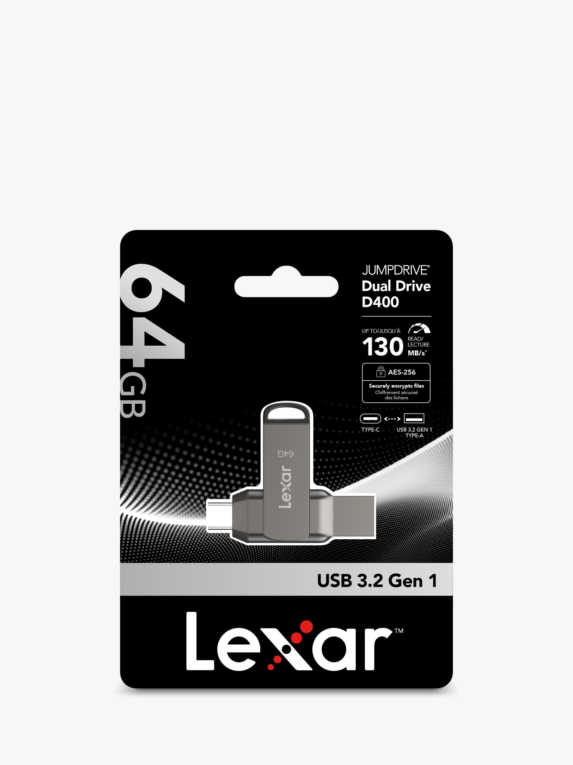 Lexar JumpDrive D400 64GB USB flash drive, imported from the UK