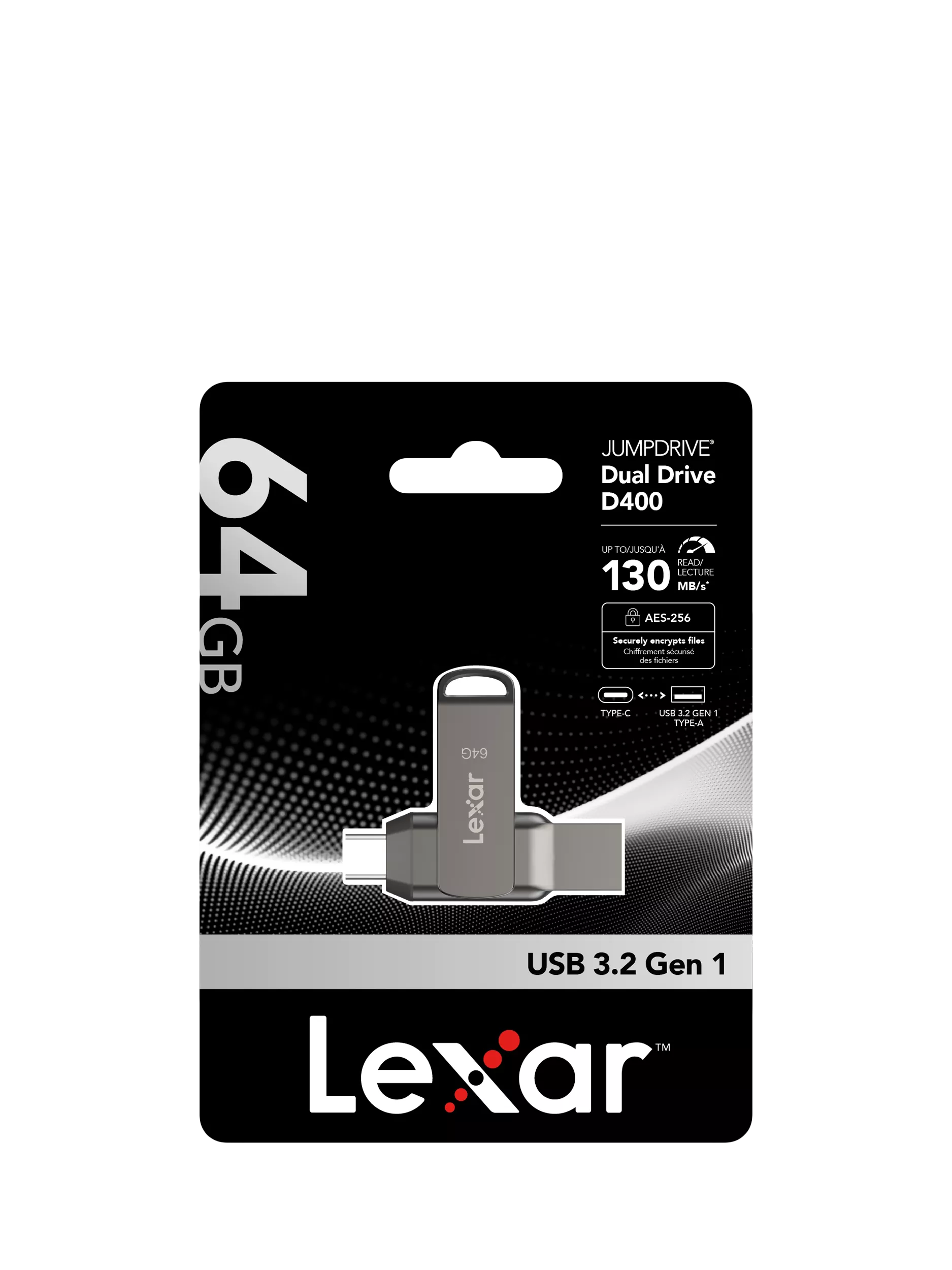 Lexar JumpDrive D400 64GB USB flash drive, imported from the UK
