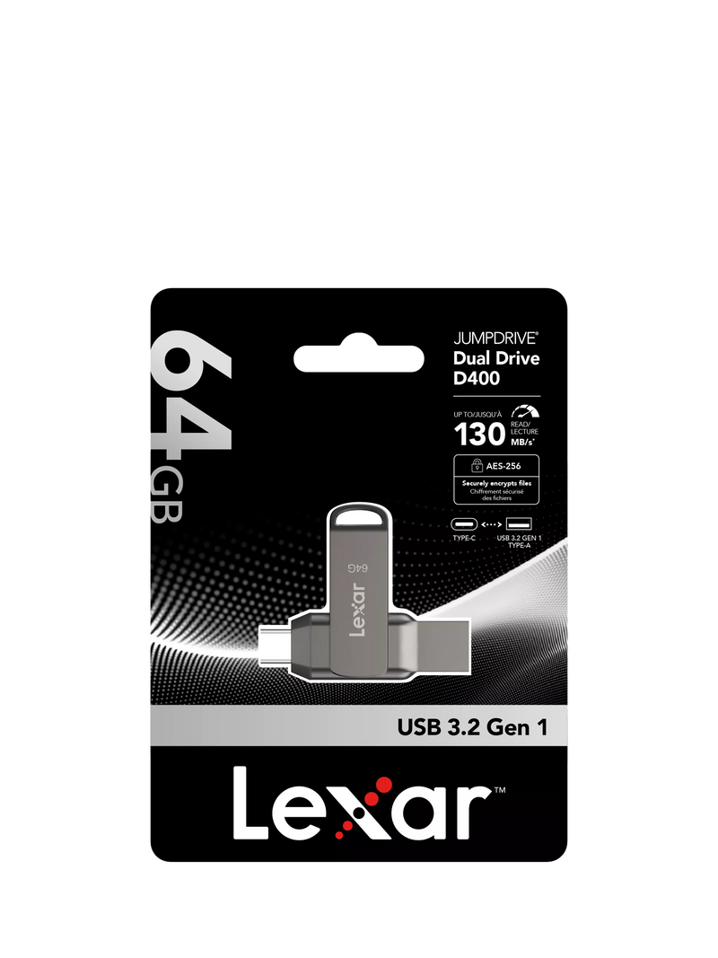 Lexar JumpDrive D400 64GB USB flash drive, imported from the UK
