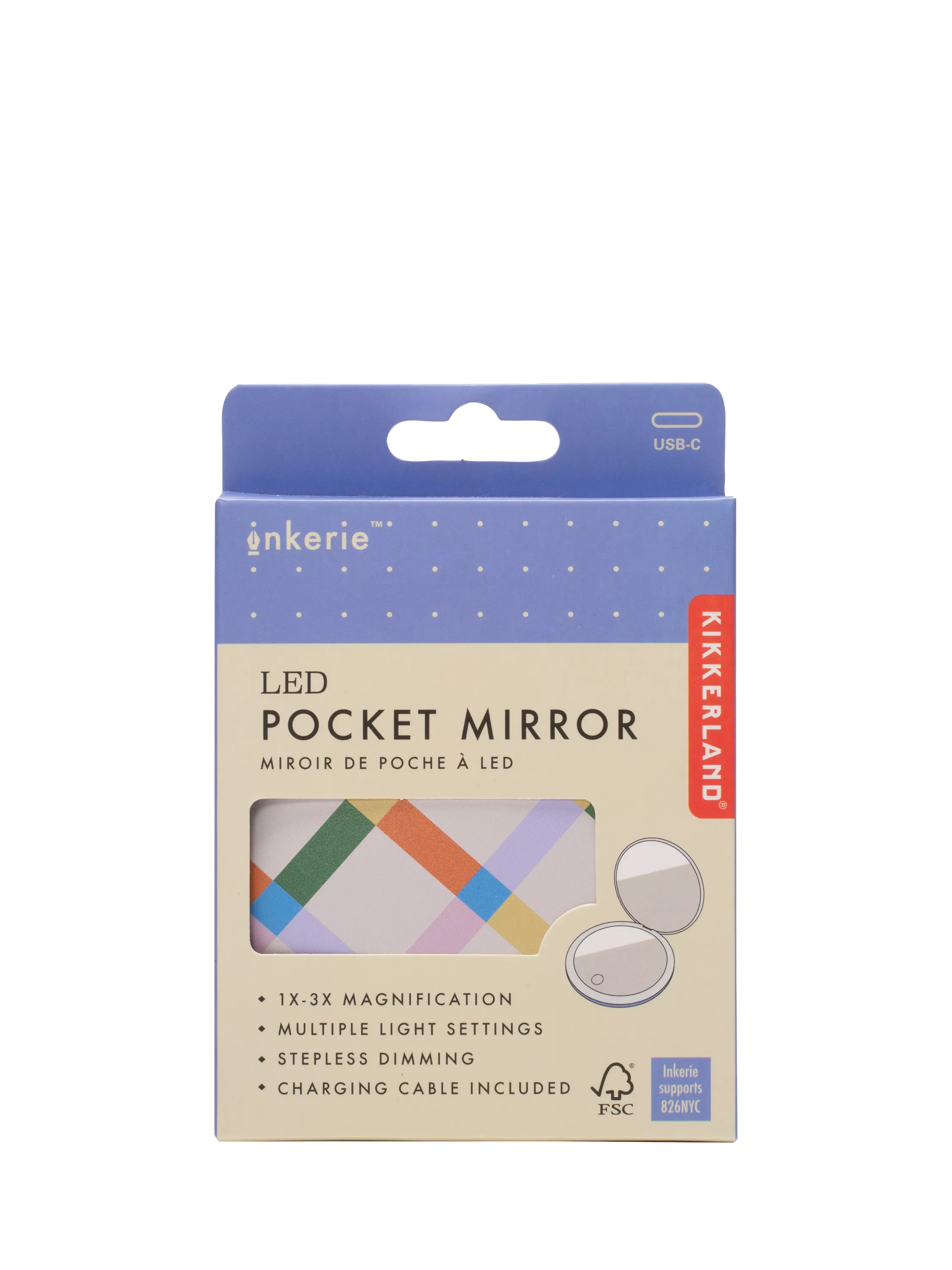 Kikkerland LED pocket mirror with adjustable lighting, imported from the UK