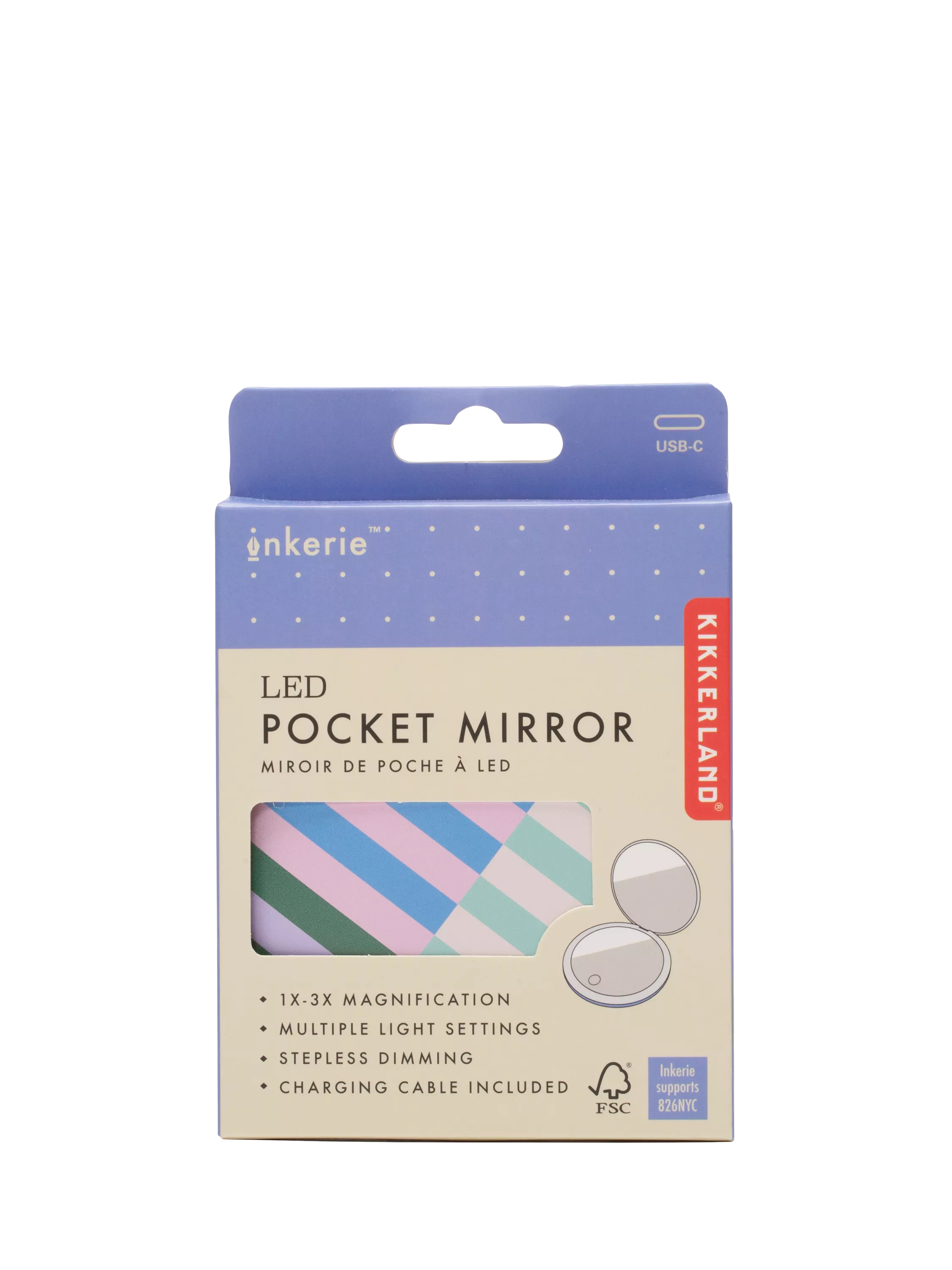 Kikkerland LED pocket mirror with adjustable lighting, imported from the UK