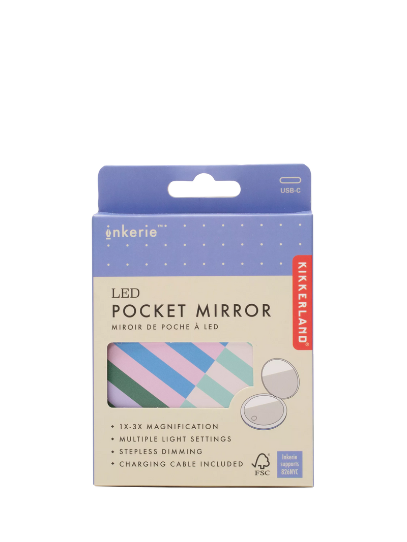 Kikkerland LED pocket mirror with adjustable lighting, imported from the UK