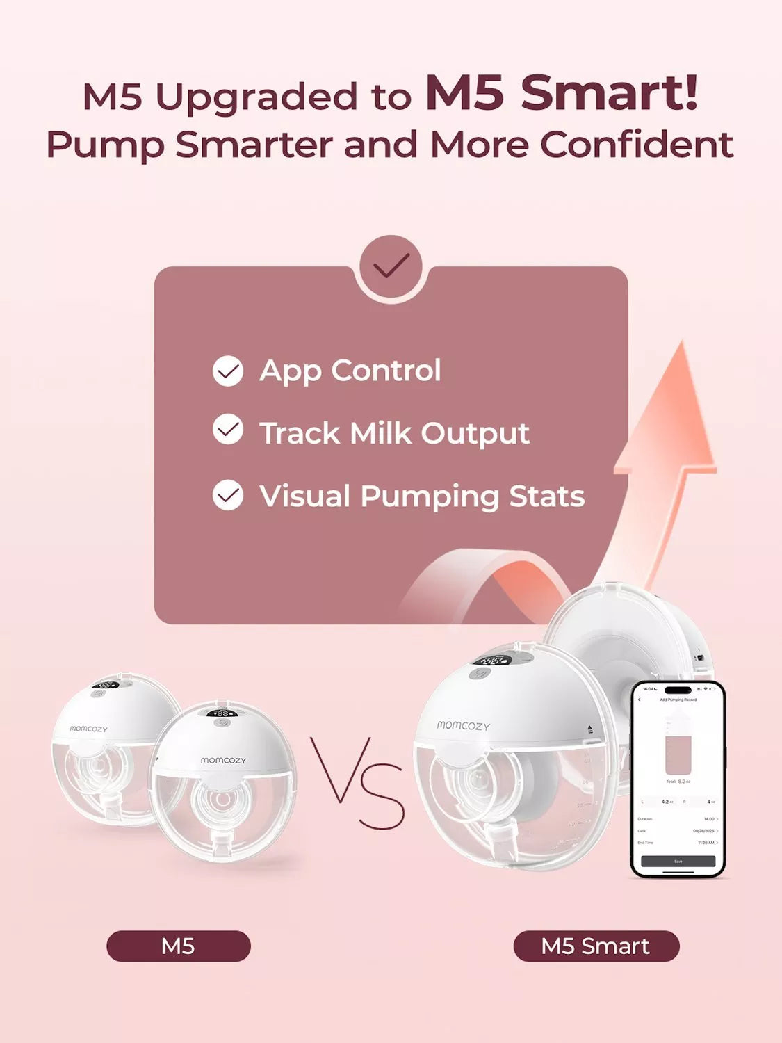 Momcozy M5 Smart wearable single electric breast pump, grey, imported from the UK