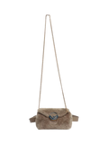 Pre-loved Fendi shearling belt bag taupe with gold hardware, imported from the UK